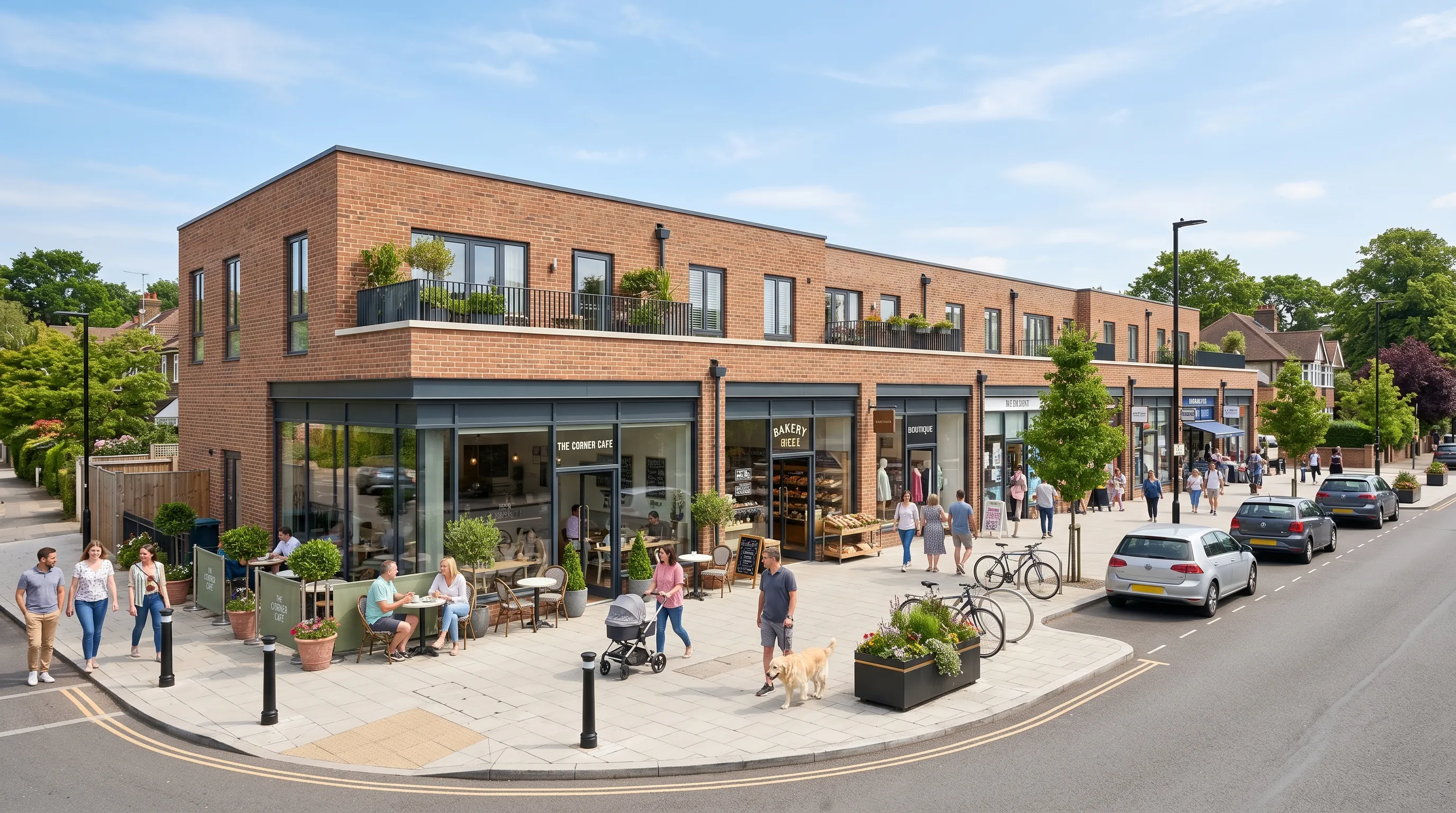 Mixed-use neighborhood with retail frontage and footfall